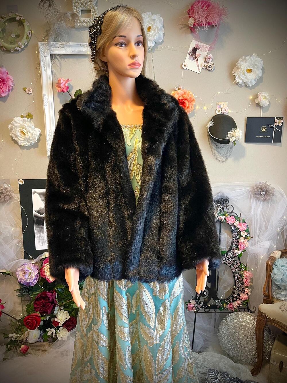 Vintage Jaclyn Smith Classic Black Faux Fur Coat Size Large Mid-Length, Washable